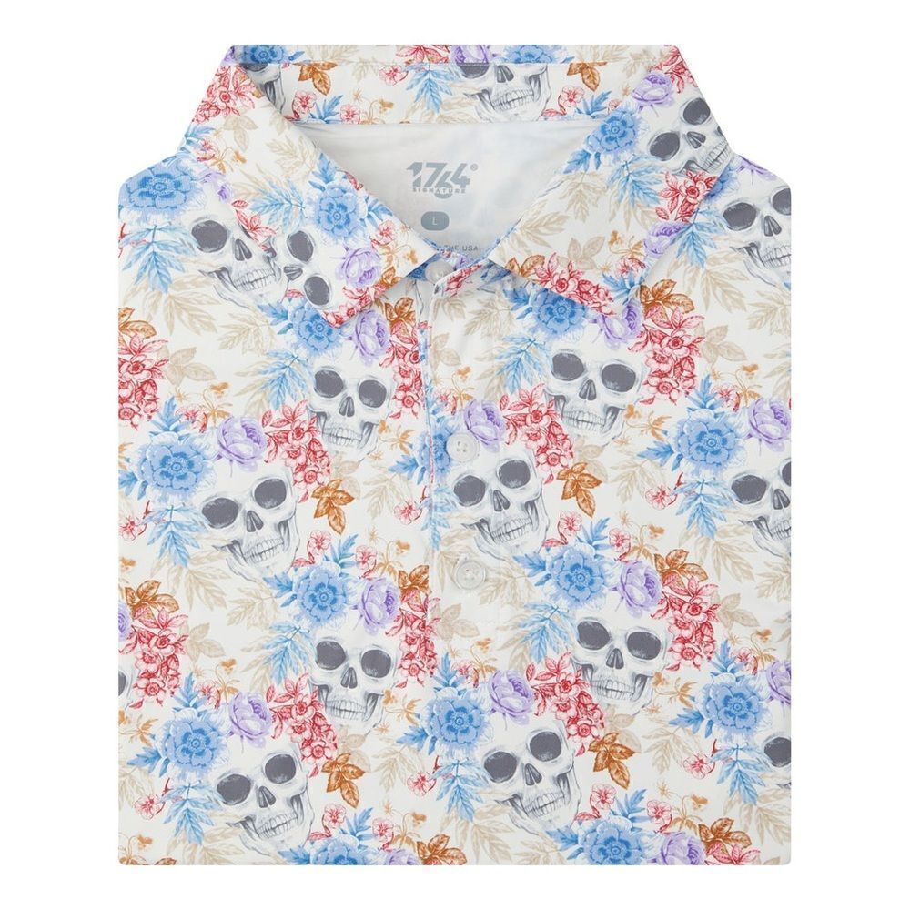1764 Golf Polo‎ Shirt Mens Skulls N Flowers Polo C15